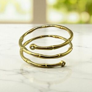 New Adjustable Gold-Plated Sterling Silver Bamboo Ring w/CZ Accents